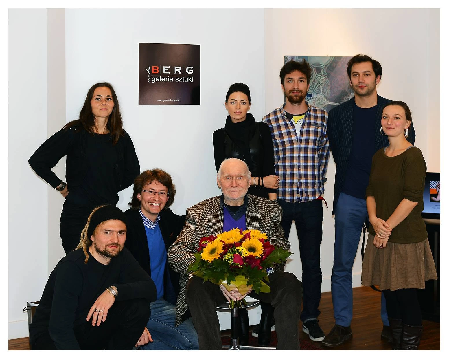 Wojciech Fangor with artists and Adriaan van den Berg at the gallery in October 2013
